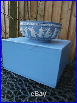Vintage Wedgwood Blue Jasperware Large Bowl The Dancing Hours C1994