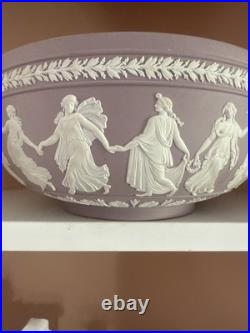 Vintage Wedgwood Large Lilac Jasperware Bowl With The Dancing Hours Decoration