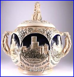 Vintage Wekara Ww German Stoneware Pottery Soup Tureen Punch Bowl Stein Set