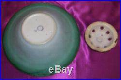 Vintage Weller Art Pottery Large Bowl & Frog Silvertone Pattern Signed