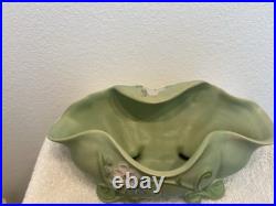 Vintage Weller Pottery Console Bowl, Matte Green with Applied Flowers, c. 1930s
