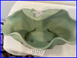 Vintage Weller Pottery Console Bowl, Matte Green with Applied Flowers, c. 1930s