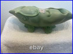 Vintage Weller Pottery Console Bowl, Matte Green with Applied Flowers, c. 1930s