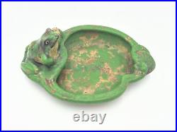 Vintage Weller Pottery Coppertone Bowl with Frog and Lily Pads MARKED 6X4.5
