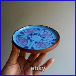 Vintage Wellfleet Pottery Blue & Purple Floral Redware Dish Plate Cape Cod 5