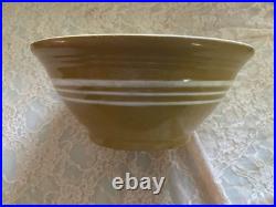 Vintage White Banded yellowware mixing bowl 9.5 earthenware/stoneware pottery