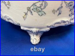Vintage White Blue Floral Transferware Footed Casserole Soufflé Style Bowl 2110