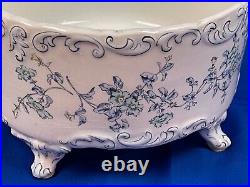 Vintage White Blue Floral Transferware Footed Casserole Soufflé Style Bowl 2110