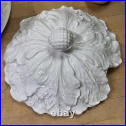 Vintage Whittier Pottery White Cabbage Soup Tureen Set 13 Pc Bowls Ladle