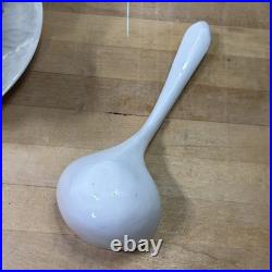 Vintage Whittier Pottery White Cabbage Soup Tureen Set 13 Pc Bowls Ladle