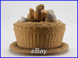 Vintage Wilhelm Schiller & Son Cane Ware Pottery Hatching Chick Bird Lidded Bowl