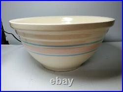 Vintage XL 14 Mixing Bowl McCoy Pink & Blue Stripes USA Oven Ware Yellow Ware