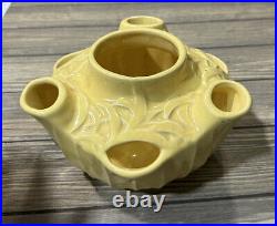 Vintage YELLOW MCCOY EMBOSSED ART POTTERY BOWL STANDING HANGING PLANTER 1949