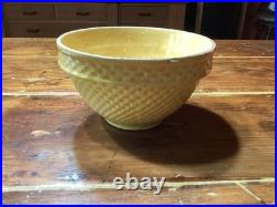Vintage Yellow Ware Pottery Checkerboard Large Mixing Bowl