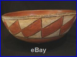 Vintage ZIA Pueblo Polychrome Red Pottery Dough Bowl Geometric Design Circa 1930