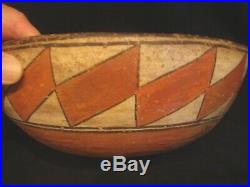 Vintage ZIA Pueblo Polychrome Red Pottery Dough Bowl Geometric Design Circa 1930