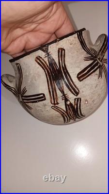 Vintage Zuni Prayer Rain Bowl with Handles 7x4.5 Hand Painted Southwestern Jar