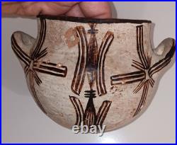 Vintage Zuni Prayer Rain Bowl with Handles 7x4.5 Hand Painted Southwestern Jar