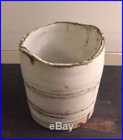 Vintage antique brutalist modernist pottery bowl brush pot drip glaze Chinese