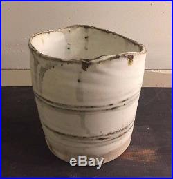 Vintage antique brutalist modernist pottery bowl brush pot drip glaze Chinese
