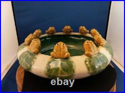 Vintage bowl with ten frogs on the rim