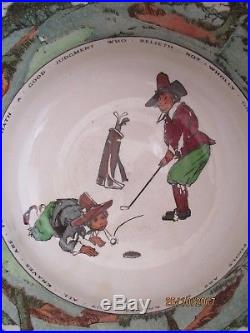 Vintage circa 1920 Royal Doulton large pottery bowl series wear golf characters