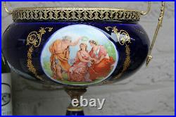 Vintage french limoges cobalt blue porcelain centerpiece bowl victorian scene