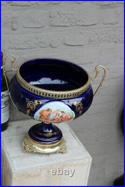 Vintage french limoges cobalt blue porcelain centerpiece bowl victorian scene