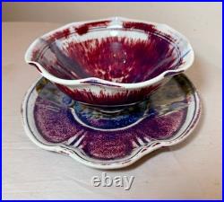 Vintage handmade Edgecomb Potters flambe glaze porcelain pottery bowl plate