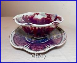 Vintage handmade Edgecomb Potters flambe glaze porcelain pottery bowl plate
