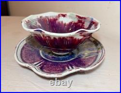 Vintage handmade Edgecomb Potters flambe glaze porcelain pottery bowl plate