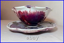 Vintage handmade Edgecomb Potters flambe glaze porcelain pottery bowl plate