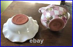 Vintage, retired Mackenzie-Childs Honeymoon Pink creamer and fluted bowl