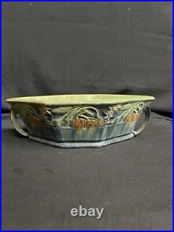 Vintage roseville pottery baneda six-sided bowl with pumpkins