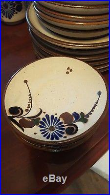 Vintage tonala stoneware hand painted signed'Mex E' Owl/Flowers dishes/pot/bowl