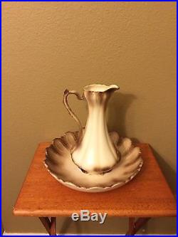 Vintage water wash basin set pitcher and bowl beige