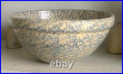 Vintage xtra Large Robinson Ransbottom Blue Spongeware Stoneware Mixing Bowl 16