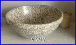Vintage xtra Large Robinson Ransbottom Blue Spongeware Stoneware Mixing Bowl 16