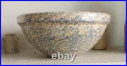 Vintage xtra Large Robinson Ransbottom Blue Spongeware Stoneware Mixing Bowl 16