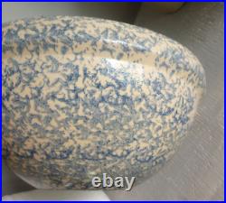 Vintage xtra Large Robinson Ransbottom Blue Spongeware Stoneware Mixing Bowl 16