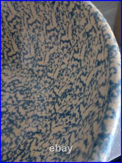 Vintage xtra Large Robinson Ransbottom Blue Spongeware Stoneware Mixing Bowl 16