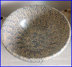Vintage xtra Large Robinson Ransbottom Blue Spongeware Stoneware Mixing Bowl 16