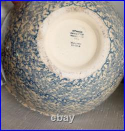Vintage xtra Large Robinson Ransbottom Blue Spongeware Stoneware Mixing Bowl 16