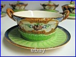 Vtg 1920-30's Marutomoware Hand Paint China Bisque Set Of 6 Lidded Cream Soup