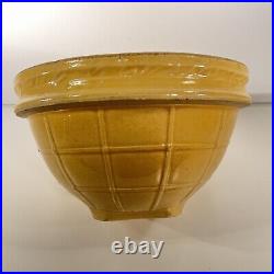 Vtg 1920's McCoy Pottery Yellow Ware Mixing Bowl Windowpane Lrg 9 3/4 x 6