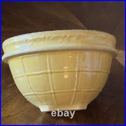 Vtg 1920's McCoy Pottery Yellow Ware Mixing Bowl Windowpane Lrg 9 3/4 x 6