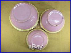 Vtg 5 Piece Yellow Ware Stoneware Pottery Nesting Mixing Bowls Set Lavender RARE