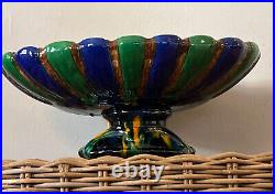 Vtg 60's Large Oval Pedestal Bowl Compote Center Piece 19 X 13 X 7 1/2 Tall