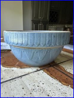 Vtg Antique 1910 A. D. Ruckles Pottery Blue Stoneware Picket Fence Mixing Bowl