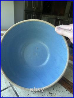 Vtg Antique 1910 A. D. Ruckles Pottery Blue Stoneware Picket Fence Mixing Bowl